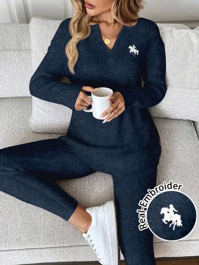 SHEIN LUNE 2pcs/Set Women Long Sleeve T-Shirt And Leggings, Autumn/Winter