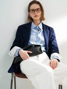 Airaco Women's Fashion Casual Lapel NeckSingle-Breasted Blazer - Navy Blue - View 7