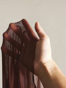 SHEIN ICON 大码女式网纱拼接透视褶皱长袖迷你连衣裙 - 棕色 - 查看 8