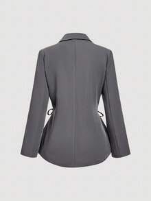 SHEIN MOD 2pcs Vintage Lace-Up Decor Long Sleeve Top And Wide Leg Pants Suit Set,Fall - Grey - View 7