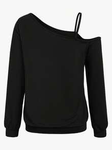 EMERY ROSE Áo nỉ cổ tròn in hình trái tim bất đối xứng thanh lịch, đa năng cỡ lớn, ngày lễ tình nhân - màu đen - Xem 2