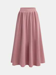 SHEIN Tween Girls 2pcs Set Asymmetric Hem Long Sleeve Top With A-Line Midi Skirt, Elegant Vintage Style For Outing And Party Graduation Dress, Casual Daily Wear - Dusty Pink - View 8