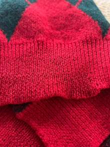 Elnivra Áo len chui đầu tay dài cổ polo kiểu Pháp, họa tiết kim cương, thiết kế cài nửa nút, màu kaki, dành cho nữ, mùa thu/đông - Đỏ - Xem 9