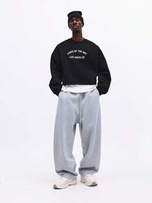 SUMWON Men State Of The Art Los Angeles Crop Sweatshirt Crew Neck Long Sleeve Pullover Black Urban Streetwear Fall Winter - Black - View 5