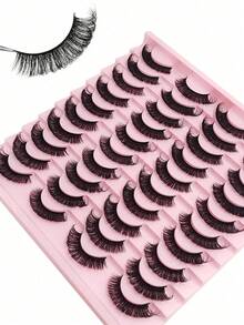 20Pairs D Curl Full Strip Lashes Fluffy Thick Fake Eyelashes Reusable Faux Mink Lashes Strip Lashes,Lashes,Eyelashes,Fake Lashes - Black - Natural Slender - View 5
