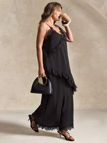 Elegantrix Women's Lace Asymmetric Elegant Slip Skirt Set, Suitable For Dates, Party Outfits, Elegant And Fashionable - Black - View 1