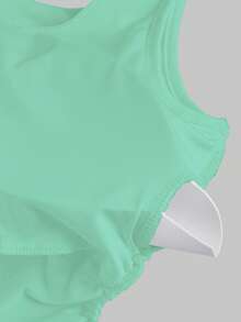 FavEase 女士休闲纯色方领加垫修身背心，夏季 - 薄荷綠 - 查看 5