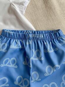 Joliand Joliand 2 Stücke Elegantes Urban Stil Set für Kleine Jungen mit grün gestreiftem Hemd und beigefarbenen Shorts, inklusive rosa Fliege, geeignet für Hochzeiten, Partys, Ausflüge, Picknicks, Sommer - Verschiedenfarbig - Übersicht 4