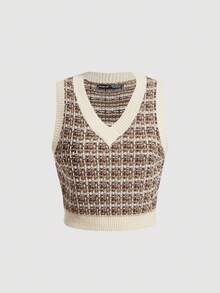 SHEIN MOD 女士休闲格子针织背心，秋季款