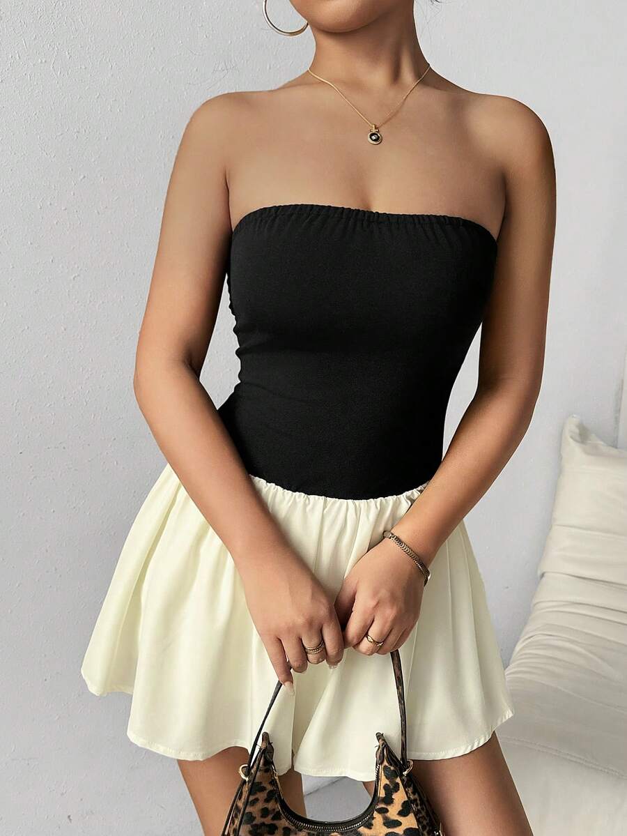 Chiquease Women's Summer Fashion Color Block Halter Mini Dress - Black - View 1