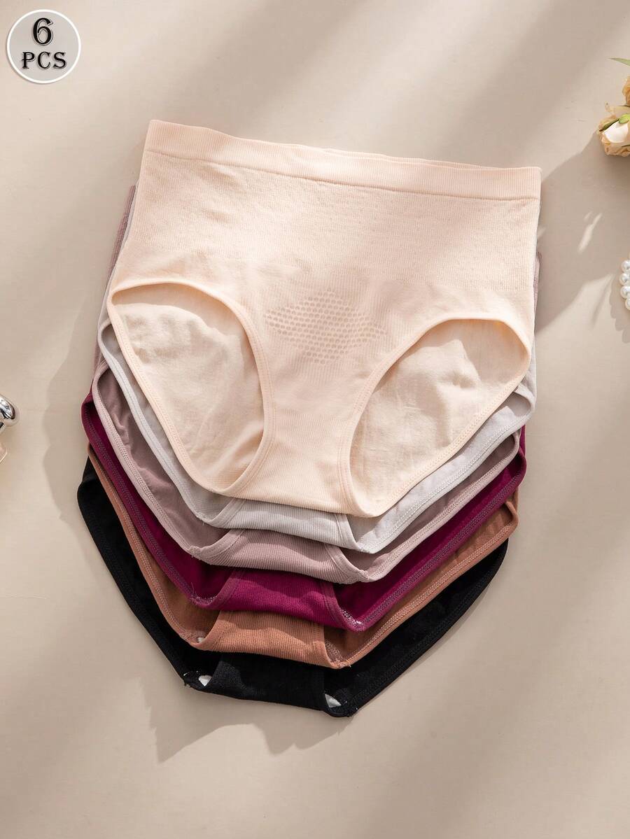 SHEIN 6pcs/Pack Women's Comfortable High Waist Seamless Briefs - Multicolor - View 1
