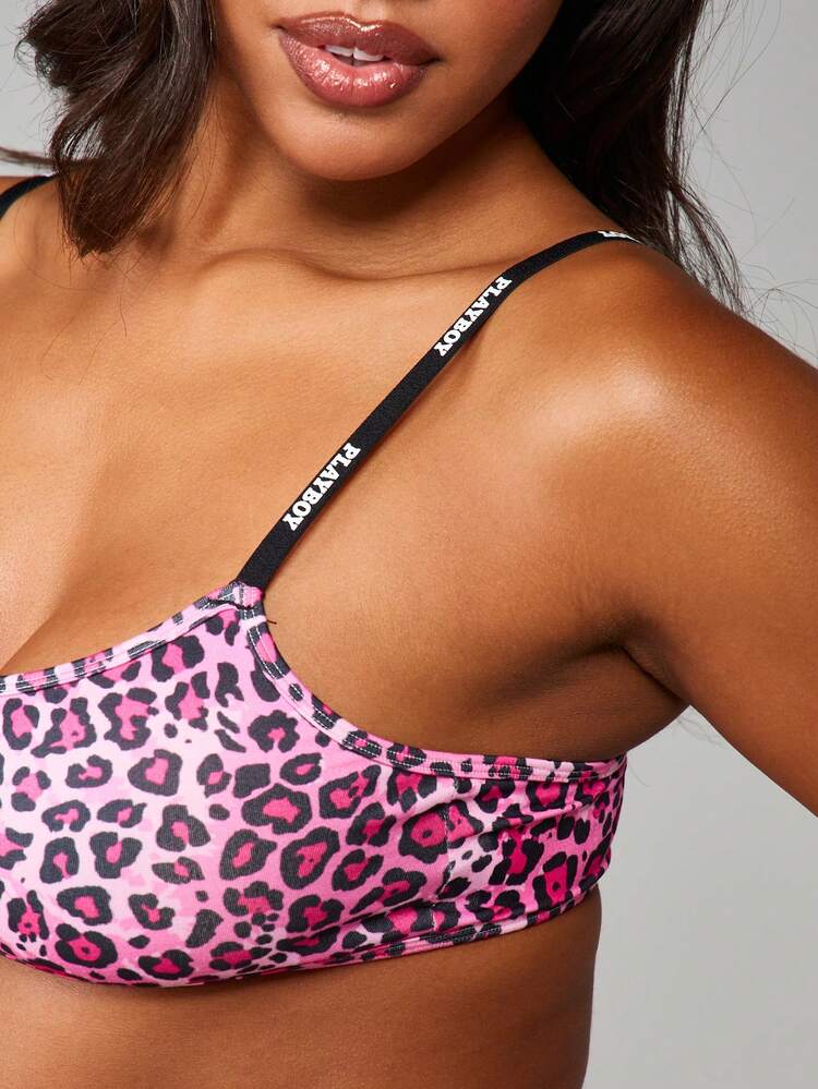 Missguided x Playboy Leopard Print Bralette With Branded Adjustable Straps Logo Intimate Swimwear