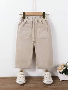 SHEIN Vintage Cute Floral Waist Loose Casual Baby Girl Wide Leg Jeans Baby Trousers Khaki Pants Baby Girl Boy - Apricot - View 2