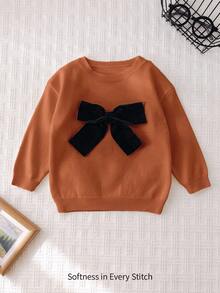 Cozy Pixies Baby Mädchen Farbblock Schleife Dekor Rundhals Drop-Shoulder Pullover Pullover, Lässig & Vielseitig für Herbst/Winter - Rostbraun - Übersicht 7