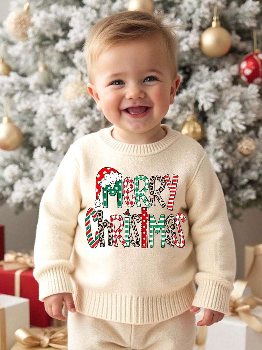 SHEIN Weihnachtlicher, minimalistischer Strickpullover für Kleine Jungen, geeignet für Herbst/Winter, klassische Weihnachtsmotive wie Weihnachtsmann, Weihnachtsbaum, Schneemann, Weihnachtsgeschenke, Rentier, Schneeflocken, Weihnachtsgrafiken - Verschiedenfarbig - Übersicht 1