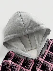 ROMWE MEN Prep Men's Hooded 2 In 1 Single-Breasted Plaid Drawstring Casual Sweatshirt - Burgundy - View 3