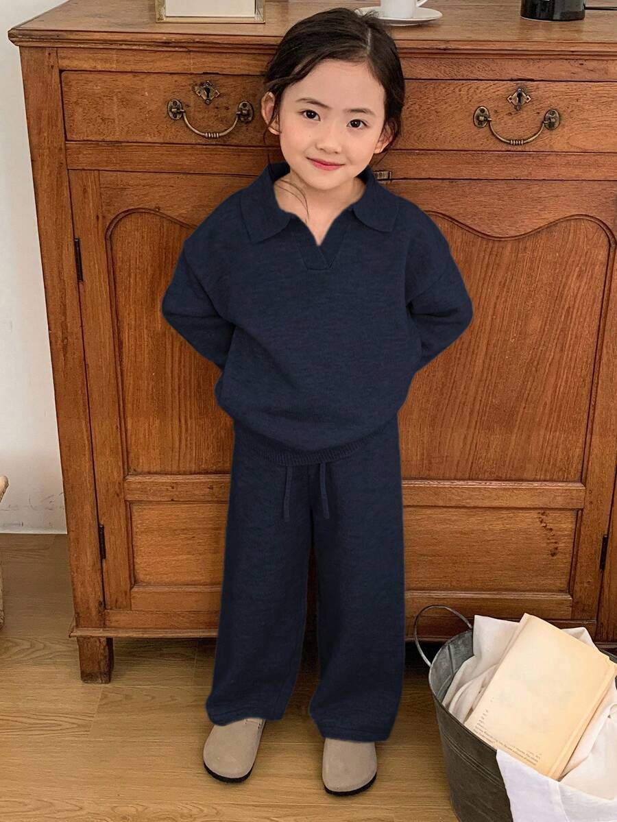 Dazy Kids Young Girls Knit Sweater Set, Fall Spring - Navy Blue - View 1