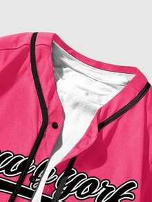 ROMWE MEN Prep 男士单排扣城市标志印花休闲短袖衬衫 - 粉色 - 查看 5