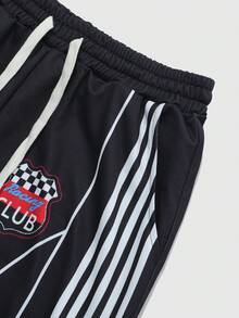 ROMWE MEN 男女通用休闲直筒运动裤，饰有美式英语图案 - 黑色 - 查看 7