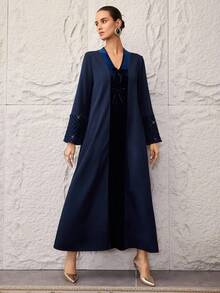 Al Najma 女士土耳其长款连衣裙和阿拉伯传统长袍 - 寶藍色 - 查看 6