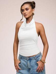 SHEIN BAE Women's Casual Solid Color Halter Backless Tank Top