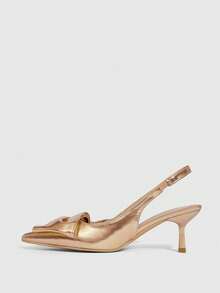 CUCCOO SZL Women's Pointed Toe Slingback Pumps With Bowknot Decor, Stiletto Heel, Backless Design, Elegant & Sexy - Rose Gold - View 4