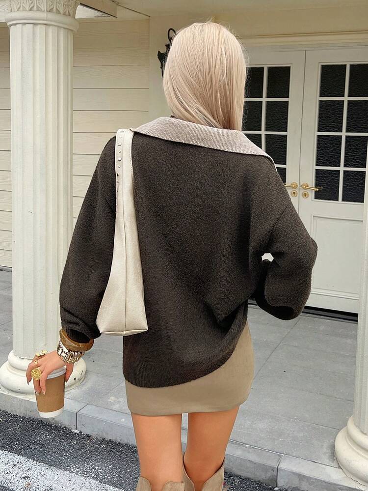 Women's Casual Colorblock Patchwork 2 In 1 Turtleneck Sweater, Autumn/Winter