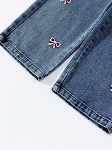 ChillGRL Young Girl Fashion Snowflake Washed Distressed Embroidered Flare Jeans - Dark Wash - View 6