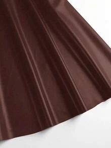 Flirla Plus Size Women Solid Color PU Leather Mini Skirt - Brown - View 6