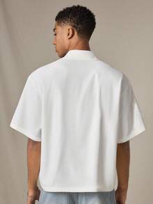 AXEPEAK Áo sơ mi nam tay ngắn đơn hàng khuy đơn giản họa tiết hoa 3D màu trắng - trắng - Xem 2