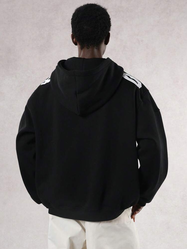 Men's Letter Print Thermal Lined Short Hoodie, Street Style, Autumn/Winter