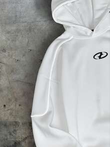 AXEPEAK 男士休闲印花宽松连帽卫衣，秋季款 - 白色 - 查看 7