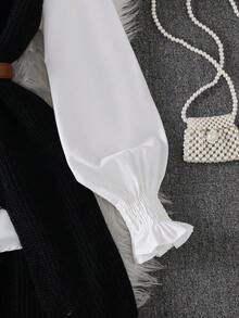 INAWLY Plus Size Women Contrast Color Long Sleeve Sweater Vest - Black - View 6