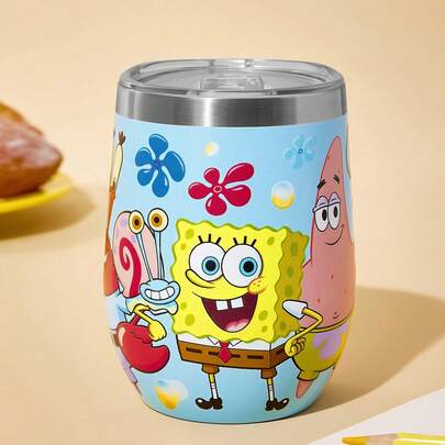 SpongeBob SquarePants | SHEIN 360 Ml /12 Oz  Stainless Steel,Leak-Proof Lid, Suitable For Hot Drinks/Cold Drinks, Suitable For Most Cup Holders,Gift Ideas
