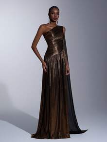 Elitara Váy dạ hội đính cườm đính kim loại thanh lịch dành cho nữ - Vàng - Xem 8