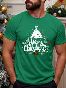 Manfinity Homme 男士休闲日常圣诞树印花圆领短袖T恤 - 綠色 - 查看 4