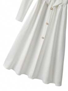 Franclia Women's Elegant Long-Sleeved Cream White Dress With Bow,Fitted Waist,Ribbed Fabric,Single-Breasted,Autumn Tea Party,Christmas,New Year Eve Outfits - White - View 6