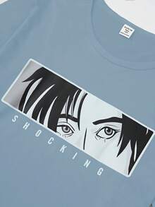 2件套青少年男童休闲卡通印花宽松长裤短袖家居服套装 - 藍色 - 查看 4