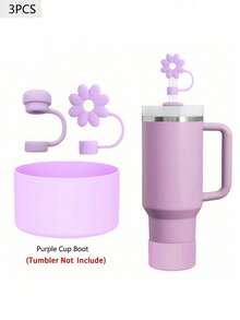 3 件适用于 30-40 盎司杯子的配件、1 个可重复使用的 10 毫米硅胶花吸管盖、1 个硅胶吸管盖（与 杯防溢漏塞防溅防尘吸管盖兼容）、1 个杯子硅胶保护套保护底套、杯子配件、节日派对礼物 - 彩色 - 查看 18