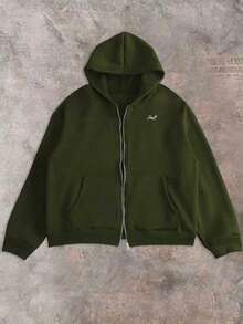 Manfinity Dauomo Men's Solid Color Drop Shoulder Long Sleeve Hooded Casual Versatile Sweatshirt Sweatshirt - Army Green - View 4