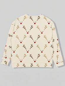 SHEIN LUNE Soft Knit Sweater With Christmas Reindeer Face Pattern, Casual Crew Neck Pullover, Suitable For Daily Wear, Christmas Gift - Multicolor - View 2