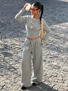 Muchica Women's Casual Knit Loungewear Set, Grey - Multicolor - View 4