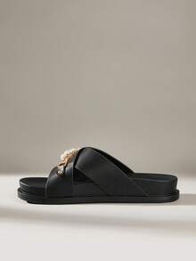 Solecia Women's Fashionable Light Pink Flat Birkenstocks Sandals Summer Shoes - Black - View 4