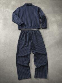 STYNVO Men's Minimalist Print Long Sleeve Jacket And Pants Set - Royal Blue - View 2