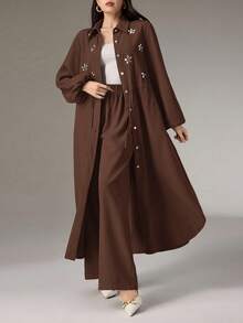 Modelyn Bộ đồ hai mảnh áo dài tay rộng rãi và quần dài cho nữ - màu nâu - Xem 1