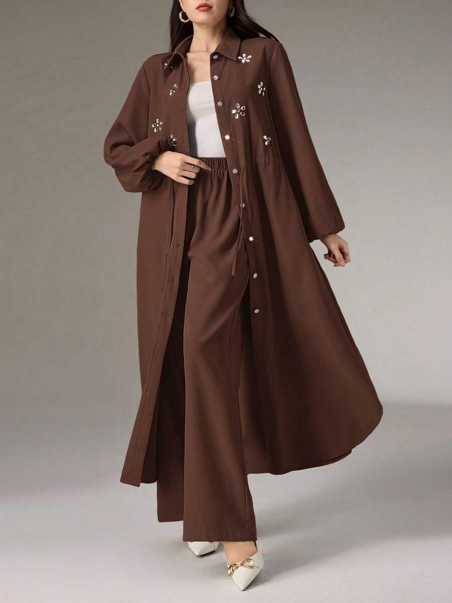 Modelyn Bộ đồ hai mảnh áo dài tay rộng rãi và quần dài cho nữ - màu nâu - Xem 1