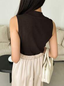 DAZY Women's Knitted Mock Neck Breathable Base Layer Top - Brown - View 2