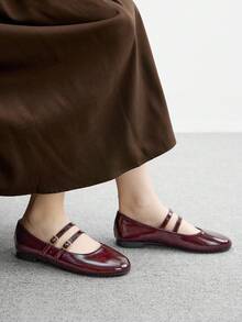 CUCCOO BIZCHIC Women's Versatile Commuter Snap Flats - Burgundy - View 5