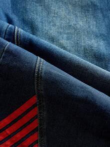 ROMWE MEN Jeans casuales de hombre con parches y contraste de colores con bolsillos - Azul - Ver 4