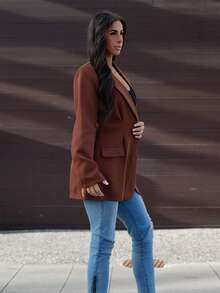 SAYEHFBABY Lapel Neck Single Breasted Blazer In Fall/Winter - Chocolate Brown - View 6